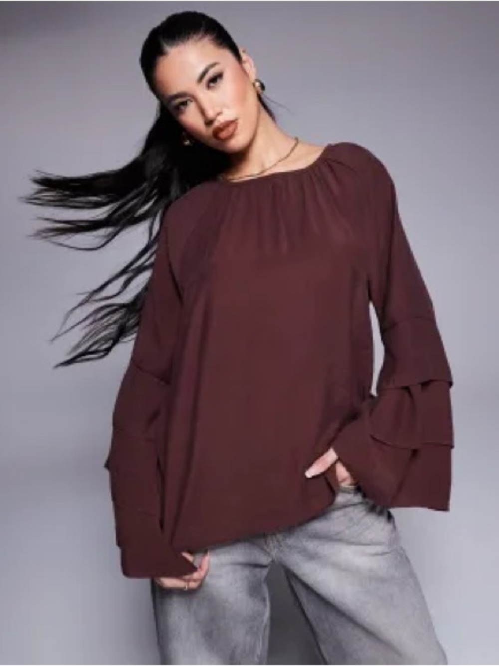 asos design tall blouse with ruffle sleeves